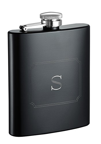 Visol Raven Personalized Flask with Initial Engraved, Monogram S, Black
