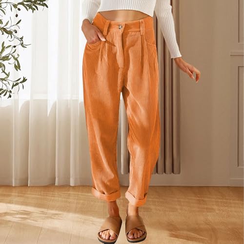 Casual High Waisted Straight Leg Vintage Pants for Women Corduroy Business Casual Loose Comfy Trousers with Pockets2