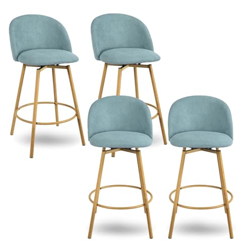 Homy Casa 27.6' Velvet Bar Stool Set of 4 – Soft Cloud-Touch Seat with Curved Back, Wood Grain Metal Legs & Armless Design for Kitchen Island or Home Bar, Aqua