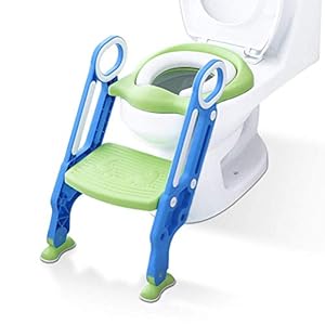 AD0VEL Töpfchentrainer Kinder-Töpfchen Toilettensitz Trainer Sitz für Kinder Toiletten Training mit Leiter/Treppe, Rutschfest stabil klappbar und höhenverstellbar für 1-7 jährige Kids Blau und Grün