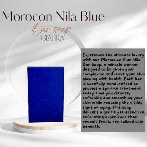 Image of Glafira Moroccan Nila Blue Soap Bar, with Kojic Acid and Neela Powder, Brightening, Detoxifying, Skin Tone Evener, Dark Spot Fading