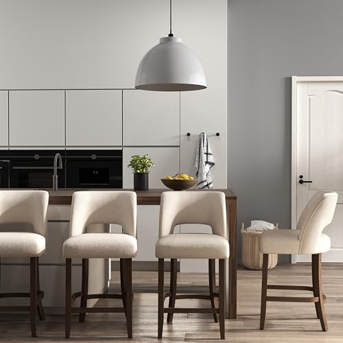 Image of VKNOW Bar Stools Set of 2,Upholstered Counter Height Bar Stools,Modern Counter Stools with Wood Legs for Kitchen Island Dining Room Bar,White