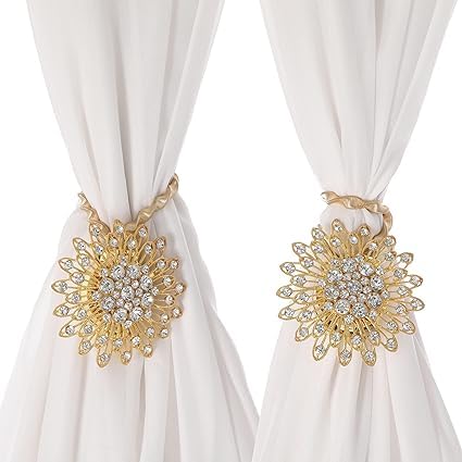 Image of PINKPARI (Label) Magnetic Creative Diamond Curtain Tiebacks, 2 Pcs. Spring Tie Back, Decorative for Home, Office, Hotel (Double Round Diamond, 399)