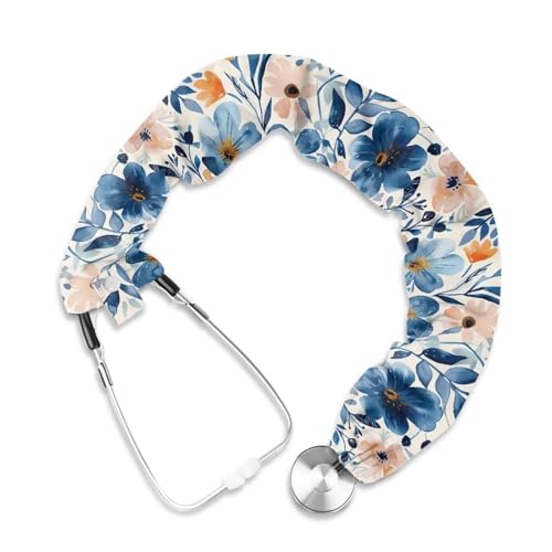 Babrukda Blue Orange Hibiscus Flowers Stethoscope Cover Sleeve for Nurse Doctor Stethoscope Accessories 1 Pack Slim Stethoscope Sleeve Easy to Use Universal Fit to All Types of Stethoscopes