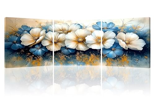 Piy Painting Lienzo Arte Pared Flor, Impresiones De Lienzo, Flor Blanca Arte Mural, Lienzo Pintura Imagen, Fácil De Colgar Para Salón Dormitorio Pasillo Galería, 3 Piezas 30x30cm, Marco Interior