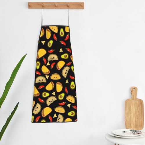 Taco Tuesday Aprons for Holiday Celebration, Mexican Taco Night Accessories Cute Apron Professional Chef Kitchen Cooking Grilling BBQ Garden Party Supplies Gifts Funny Bib for Women Men Adults Waiter