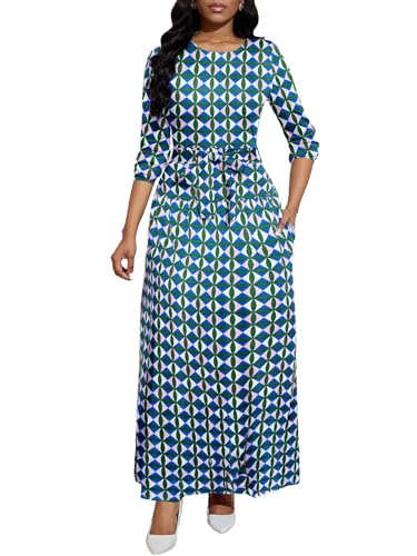 Image of BubFee Long Dress for Women Casual Long Sleeve Dresses Maxi Dress Empire Waist Loose with Belt