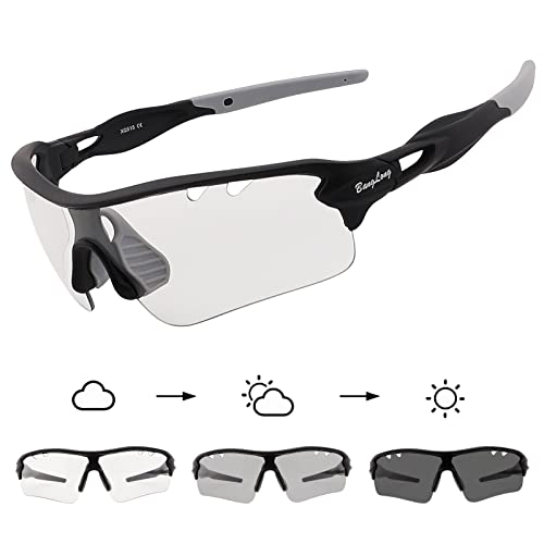 BangLong Fahrradbrille Selbsttönend Sonnenbrille Herren Damen UV400 Schutz Sportbrille für Schnelle Radfahren Laufen Baseball Mtb Outdoorsport Fahrrad