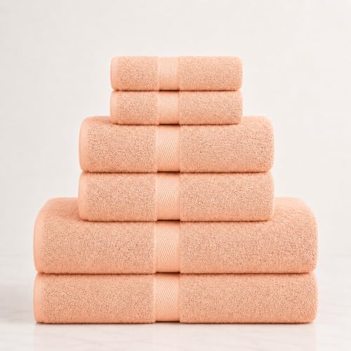 Image of Sulfar 100% Combed Cotton, 6 Pcs Towel Set - 2 Bath Towels (70 x 140 cm), 2 Hand Towels (40 x 70 cm) and 2 Face (30 x 30 cm) (600 GSM, Pack of 6) Tender Peach