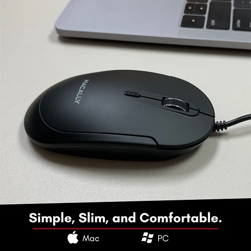 Computer Mouse Wired, Macally Silent Usb Mouse - Slim & Compact Usb Mouse For Apple Mac Or Windows Pc Laptop/Desktop - Designed With Optical Sensor & Dpi Switch - Simple - Black #TOP1