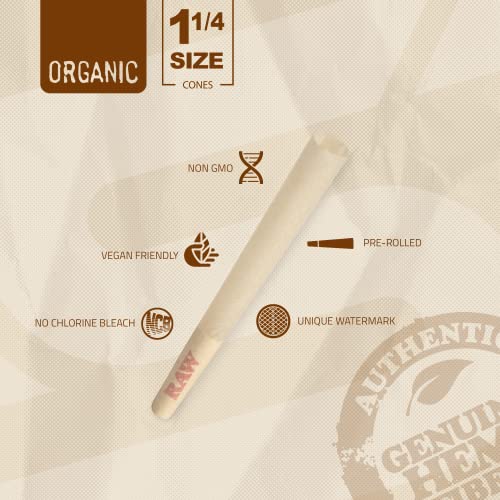 Image of RAW Cones Organic 1-1 /4 Size | 50 Pack | Pre Rolled Rolling Paper with Tips & Packing Tubes Included