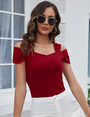 Image of Blingfit Cold Shoulder Tops Summer Tunic Shirts for Women T Shirts V Neck Short Sleeve Casual Tees Blouses 2026