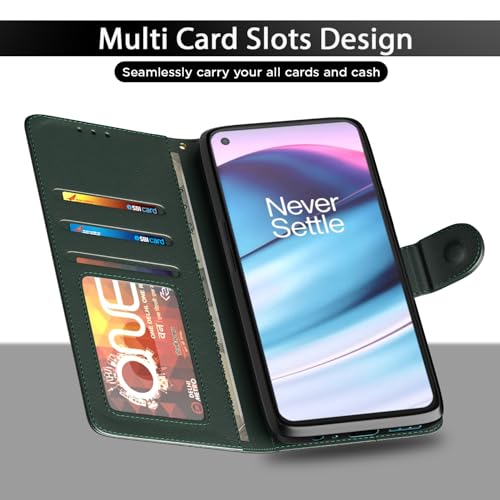 Image of Pikkme Flip Cover for OnePlus Nord CE 5G | Leather Finish | Shockproof with Card Pockets & Wallet Stand | Ultimate Protection Case(Green)