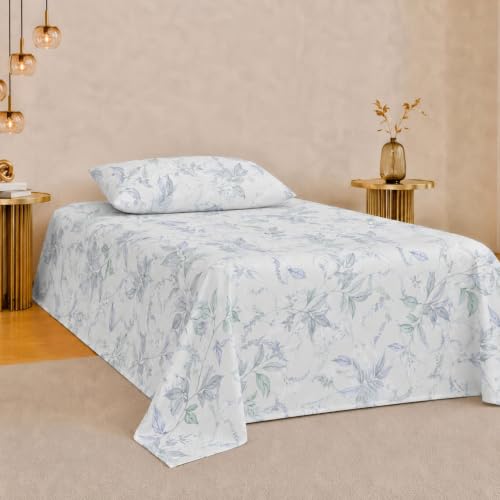 Image of Jaipur Weaves Single Bed Cotton Bedsheet with 1 Pillow Cover, 100% Pure Cotton Single Bedsheet 60x90 Inches, 240 TC Soft Breathable Floral Bed Sheet - (Green Floral, Single)