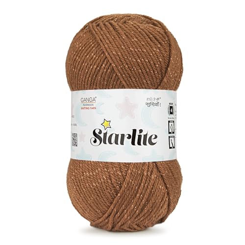 Image of Ganga Acrowools Acrylic Starlite, 99% Anti Pill Yarn 1% Metal, Hand Knitting Yarn Oekotex Class1 Certified (Stl006-Copper), 100 Gram
