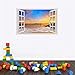 Rajahubri 3D Beach Wall Stickers Fake Window Wall Decals Seascape of Rainbow Window View Wall Stickers Removable Sunset Wall Decal for Office Bedroom