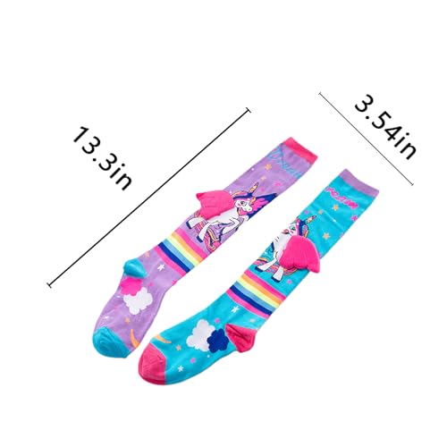 7-12 Year Old Kids Girls Knee High Socks Little Girls Cute Crazy Funny Animal Pattern Long Boot Socks with 3D Wings3