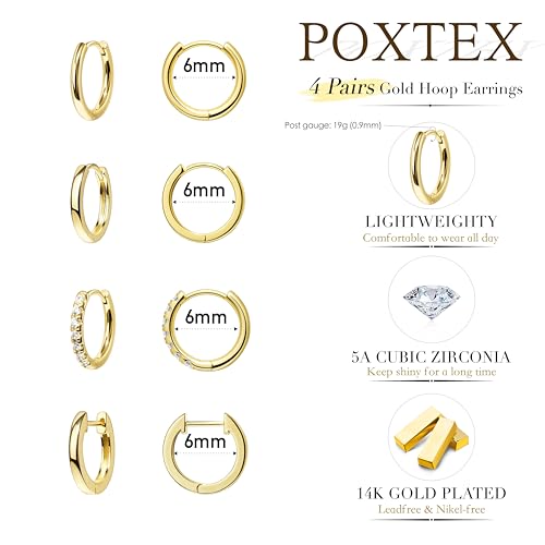 Image of Small Gold Huggie Hoop Earrings Set for Women Men Hypoallergenic 14K Plated Stack Cartilage Earrings, Sterling Silver Multiple Piercing Lightweight Mini Thin Cute Dainty Trendy Jewelry Gifts for Women