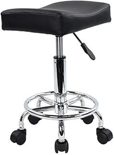KKTONER Square Rolling Stool PU Leather Height Adjustable Swivel Massage SPA Salon Stools Task Chair with Wheels (Black)