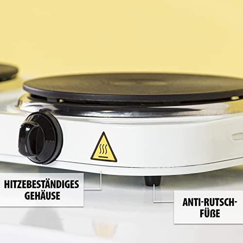 Tristar KP-6245 Doppel-Kochplatte, 15,5 und 18,5 cm ø, einzeln regelbare 5 Heizstufen, 2500 Watt Leistung, Weiß – Bild 5