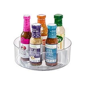 Rosanna Pansino x iDesign Recycled Plastic Divided Lazy Susan Turntable with Lid, Clear Bin/Marshmallow Divider, 10″ D x 3.69″ H