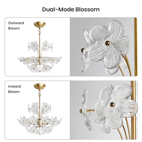 mnikopE Modern Chandelier Ceiling Light Fixtures, 6 Lights Petal Shades Pendant Light with Adjustable Chain, 18.7'' Brushed Gold Flower Chandelier for Dining Room, Living Room Foyer (E12 Base) by mnikopE - Used condition - Image 5