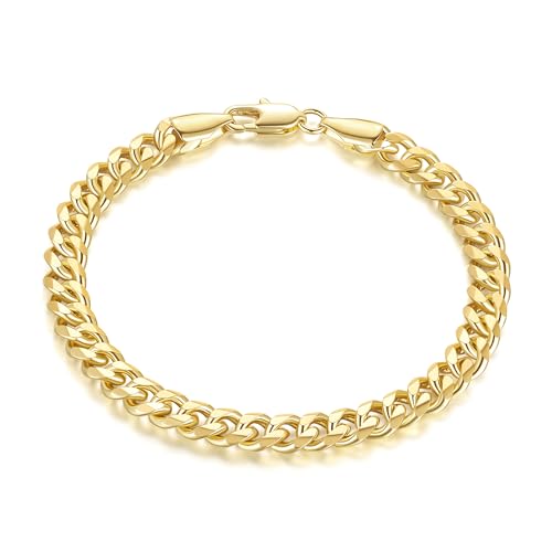 ERIN MARIE 14K Gold Bracelets for Women & Men Gold Bracelet for Women Classic Dense Cuban Link Bracelets for Men Women’s Dainty Cuban Chain Jewelry Gifts 6.5'' 7'' 7.5'' 8'' 9''