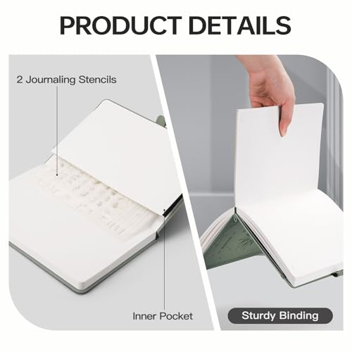 Image of EMSHOI Dotted Journal Notebook, 192 Pages, A5 Size (5.7'' x 8.3'') | Leather Hardcover, 100 GSM Thick Paper, for Journaling, Planning, Tracking & Sketching, Sun Debossed (Light Green)