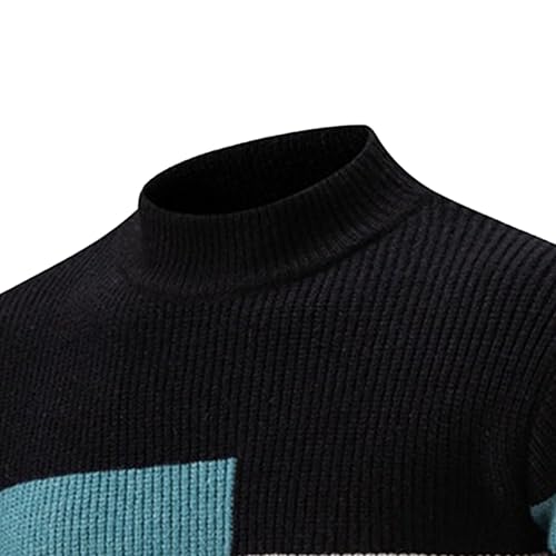 Mens Sweater Crewneck Pullover Long Sleeve Color Block Cable Knit Tops Warm Chunky Winter Jumper Sweaters3