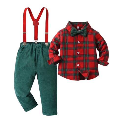 Image of Boarnseorl Baby Boys Pants Sets,Toddler Gentleman Outfits,Infant Long Sleeve Shirt + Pants + Bow Tie + Suspenders