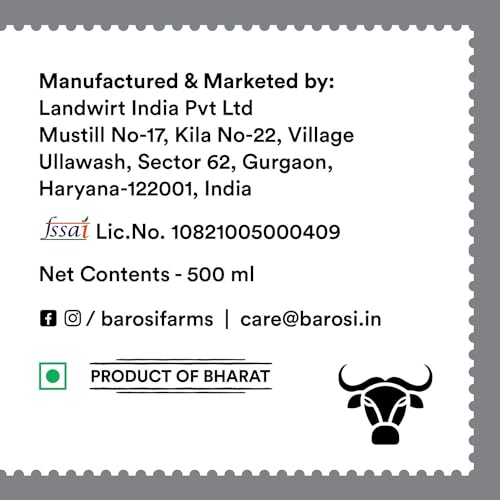 Image of Barosi Premium Buffalo Ghee 500 Ml | Vedic Bilona Method | Churned From Curd | Pure & Natural | Farm Made In Small Batches | Glass Jar Packing