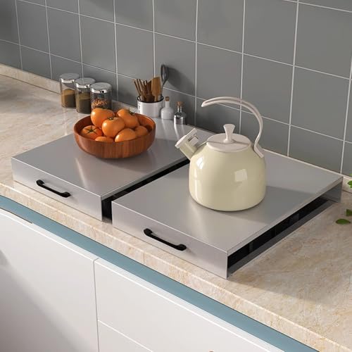 2 PCS Tapa Encimera Gas, Cubre Encimera Gas, Encimera Cocina de Acero Inoxidable, para Ampliar el Espacio de la Cocina(Stainless steel,14x18in/35x45cm)