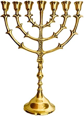 7 Branch, Salomons Menorah .Antique Replica Solid Brass/Copper 12" inches Bronze 7 Branches Menorah Candle Holder from Israel,