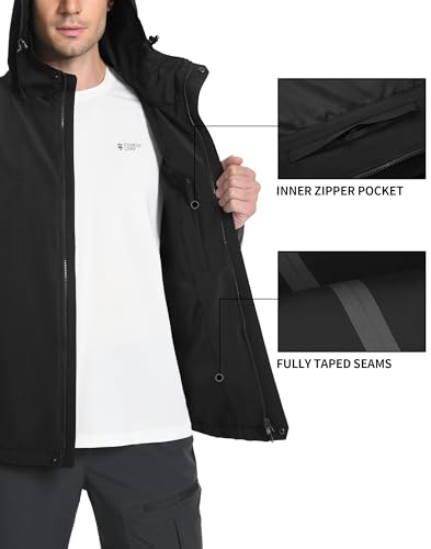 Pioneer Camp Herren Regenjacke Wasserdicht Atmungsaktiv Outdoor Jacke Mit Kapuze 4 Taschen Schwarz M