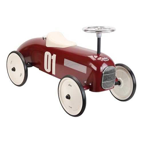Vilac - Porteur enfant - Ma voiture de course vintage en métal - Développe la motricité de votre enfant - Véhicule couleur bordeaux - Véhicule pour enfants - A...