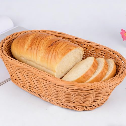 HEIYUET 4 Stück Brotkorb Geflochten Oval, 30 x 20 x 7 cm Weidenkorb Brötchenkorb Ovaler Aufbewahrungskorb, Rattan Korb Ovale Mehrzweckkorb für Obst, Brot, Gemüse
