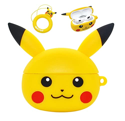 Image of PEFKO PSS121 AirPods Pro Soft Silicone Protective Case 3D Design Shockproof Case Cover with Anti-Lost Metal Keyring Compatible for Apple AirPods Pro (Pika Cartoon)