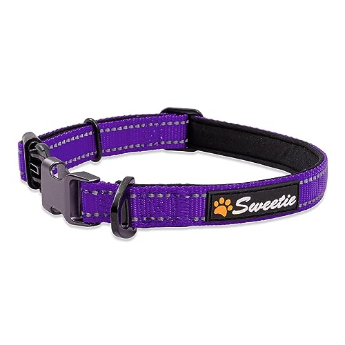 Strong Dog Collar Large Dogs - Purple Reflective Adjustable Padded Dogs Collars - Metal Buckle, Aluminium V-ring, Dog Safety - Image 2