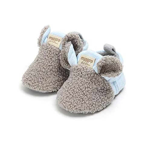 WangsCanis Newborn Unisex Baby Winter Warm Fashion Booties Toddler Faux Fur Casual Loose Fit Slippers Cute Sheep Shape Non-Slip Soft Sole Solid Color Crib Crawling (Grey, 6-12 Months) Cover