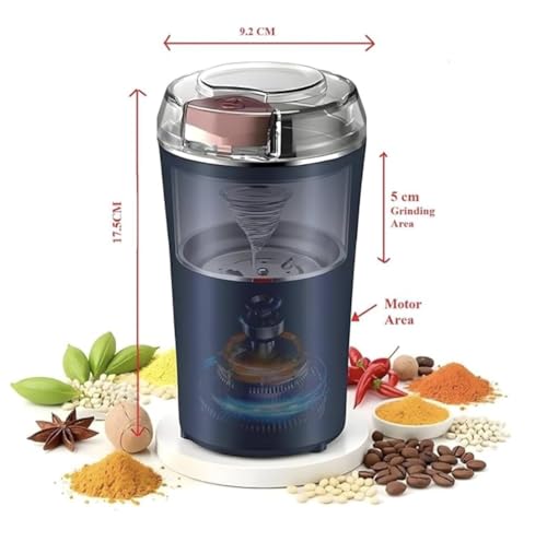 Image of Portable Electric Coffee Grinder Spice & Coffee Bean Grinder Stainless Steel 4 Blade Mixer Grinder for Masala & Herb Push Button Control Durable Grinding Machine for Dry Item (Medium)