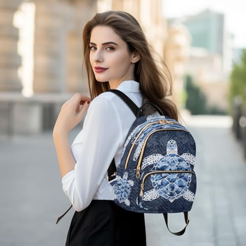 Image of ALAZA Blue White Turtle Flower Women Backpack Purse Ladies Fashion Shoulder Bag Daypack Travel Bag 10L