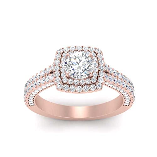 Image of 55Carat Choose Your Gemstone Double Band Square Halo Diamond CZ Ring 18K Rose Gold Plated Round Shape Halo Engagement Rings Everyday Jewelry Wedding Jewelry Handmade Gifts for Wife US Size 4 to 12