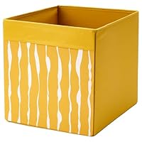 Foldable Fabric Storage Box with Handles – 33x38x33 cm Dark Yellow – Cube Organizer Bin for Shelves & Closet – Reversible Pattern – Recycled Material