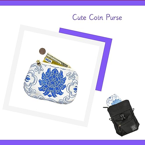 Image of Exquisite Handmade Silk Zipper Jewelry Pouch with Wristlet Strap | Women's Coin Purse Brocade Wallet for Makeup and Gifts, White
