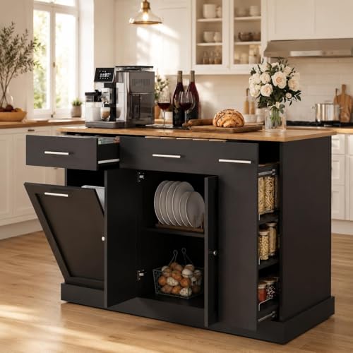 4 EVER WINNER 53" Kitchen Island Cart with Hidden Trash