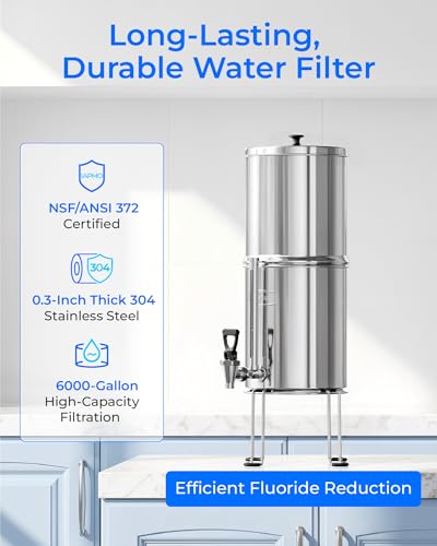 Image of Waterdrop TK-FS Gravity Water Filter System, NSF /ANSI 42&372 Standard, Stainless-Steel Water System with 4 Filters, Reduces Chlorine and Lead, with Sight Glass Spigot and Stand, 2.25G