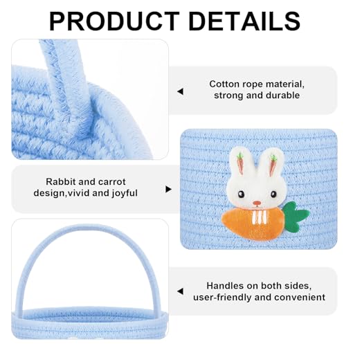 Image of Domensi 1 Pcs Empty Easter Basket for Eggs Hunt Small Bunny Basket with Handle Soft Cotton Rope Woven Gifts for Candy Easter Days Decoration Party Holidays (Blue)