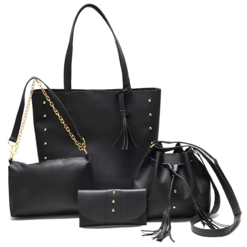 KIT com 4 Bolsas Femininas - Transversal, Tiracolo, Bolsa Saco e Necessaire - Conjunto Completo para o Dia a Dia Estilo, Praticidade e Organização em um Único Kit! (Preta)