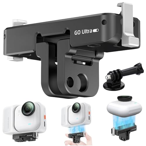 Insta360 Go Ultra 用 磁気クイックリリースマウント アルミ金属製 1/4ネジ穴付き 折りたたみ マグネット拡張マウント 小型 軽量 接続可能 三脚 自撮り棒 Insta360 Go Ultraアクセサリー