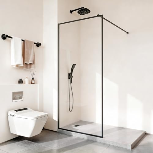 VEVOR Mampara de Ducha Fija 86,4 x 187 cm, Elegancia Contemporánea, con Marco, Diseño Impermeable para Un Baño Seco, Vidrio Templado Transparente de 8 mm de Grosor, con Junta Inferior y Herrajes